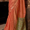 Unique Orange Soft Banarasi Silk Saree With Intricate  Blouse Piece