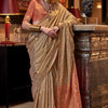 Majesty Dark Beige Soft Banarasi Silk Saree With Fairytale Blouse Piece