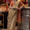 Majesty Dark Beige Soft Banarasi Silk Saree With Fairytale Blouse Piece