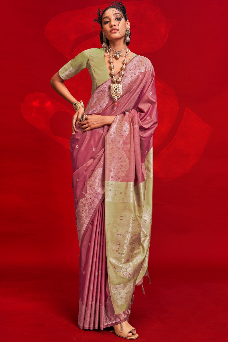 Incredible Pink Soft Banarasi Silk Saree With Fragrant Blouse Pieced