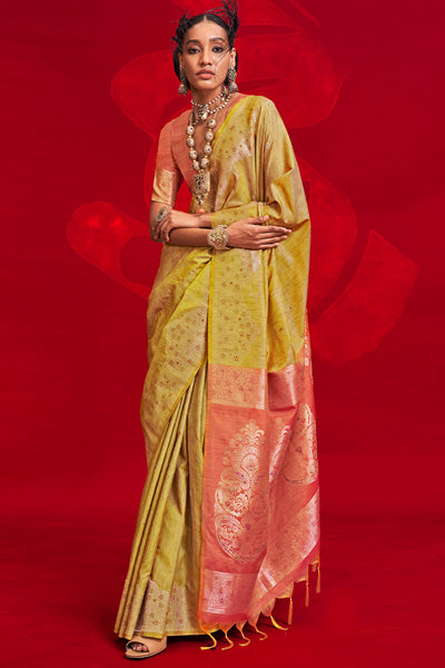 Rhapsody Yellow Soft Banarasi Silk Saree With Ravishing Blouse Piece