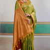 Deserving Green Banarasi Tussar Silk Saree With Magnificat Blouse Piece