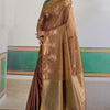 Magnetic Brown Banarasi Tussar Silk Saree With Bewitching Blouse Piece