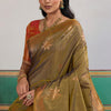 Epiphany Mustard Banarasi Tussar Silk Saree With Gleaming Blouse Piece