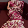 Epiphany Beige and Wine Digital Printed Satin Silk Saree With Effervescent Blouse Piece