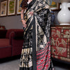 Chatoyant Beige and Black Digital Printed Satin Silk Saree With Comely Blouse Piece