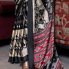 Chatoyant Beige and Black Digital Printed Satin Silk Saree With Comely Blouse Piece
