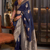 Beleaguer Navy Blue Soft Banarasi Silk Saree With Embrocation Blouse Piece