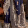 Beleaguer Navy Blue Soft Banarasi Silk Saree With Embrocation Blouse Piece