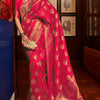 Mesmeric Dark Pink Kanjivaram Silk Saree With Classic Blouse Piece