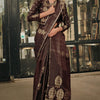 Engrossing Brown Banarasi Satin Silk Saree With Moiety Blouse