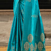 Quixotic Firozi Banarasi Satin Silk Saree With Artistic Blouse