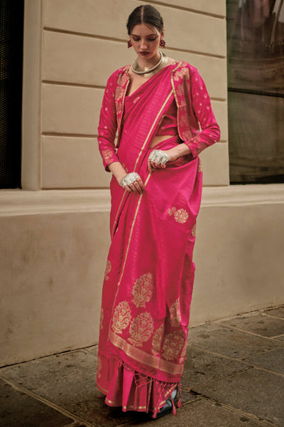 Seraphic Dark Pink Banarasi Satin Silk Saree With Inimitable Blouse