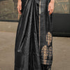 Pretty Black Banarasi Satin Silk Saree With Unequalled Blouse
