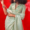 Lissome Sea Green Soft Banarasi Tissue Silk Saree With Beauteous Blouse Piece
