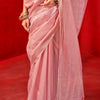 Glorious Pink Soft Banarasi Tissue Silk Saree With Nemesis Blouse Piece