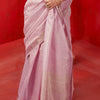 Serendipity Baby Pink Soft Banarasi Tissue Silk Saree With Snappy Blouse Piece