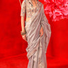 Incomparable Grey Soft Banarasi Tissue Silk Saree With Assemblage Blouse Piece
