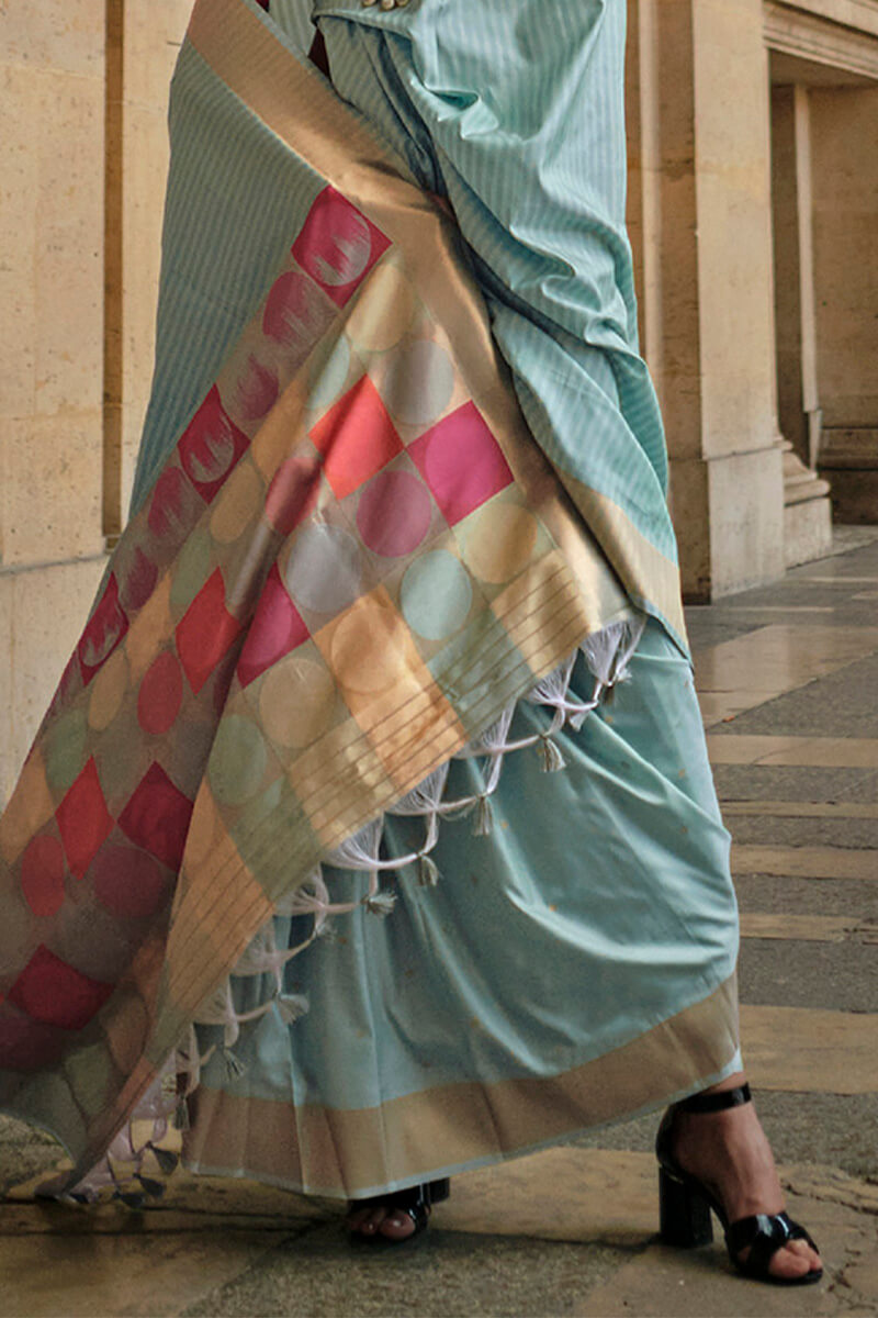 Girlish Sky Soft Banarasi Silk Saree With Unique Blouse Piece