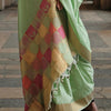 Opulent Pista Soft Banarasi Silk Saree With Fancifull Blouse Piece