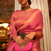 Classy Pink Kanjivaram Silk Saree With Capricious Blouse Piece