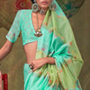 Bewitching Turquoise Cotton Silk Saree With Desirable Blouse Piece