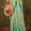Bewitching Turquoise Cotton Silk Saree With Desirable Blouse Piece