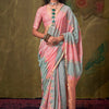 Nectarous Pink and Grey Cotton Silk Saree With Devastating Blouse Piece