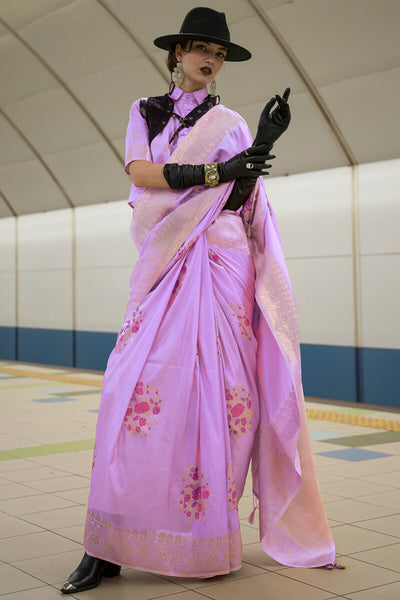 Tremendous Lavender Soft Banarasi Silk Saree With Jubilant Blouse Piece