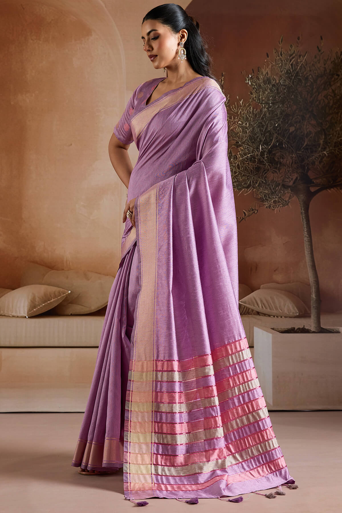 Sensational Lavender Soft Banarasi Bhagalpuri Silk Saree With Enchanting Blouse Piece