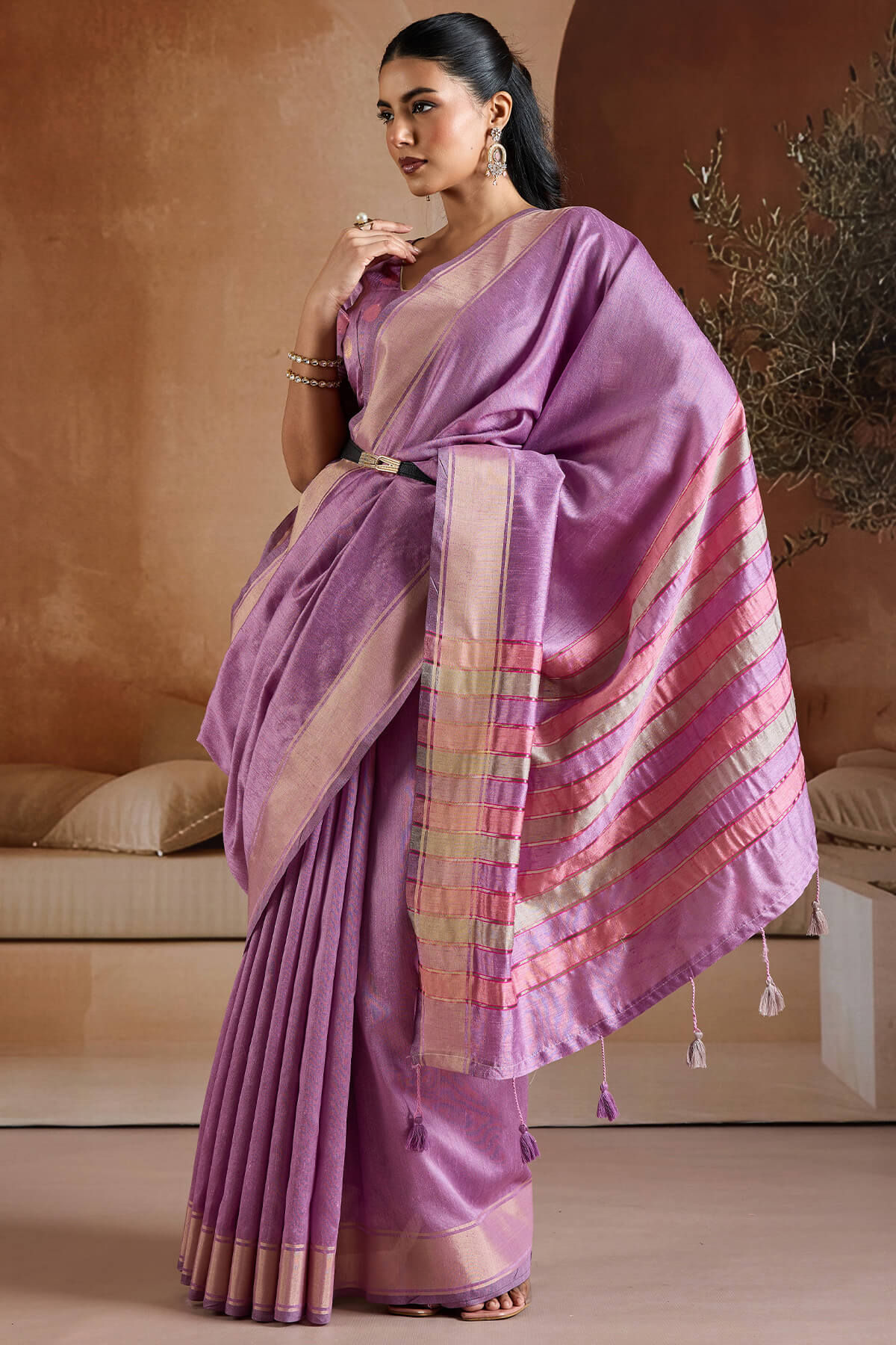 Sensational Lavender Soft Banarasi Bhagalpuri Silk Saree With Enchanting Blouse Piece