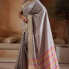 Most Flattering Grey Soft Banarasi Bhagalpuri Silk Saree With Charismatic Blouse Piece