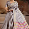 Most Flattering Grey Soft Banarasi Bhagalpuri Silk Saree With Charismatic Blouse Piece