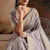 Most Flattering Grey Soft Banarasi Bhagalpuri Silk Saree With Charismatic Blouse Piece
