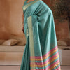 Proficient Firozi Soft Banarasi Bhagalpuri Silk Saree With Woebegone Blouse Piece