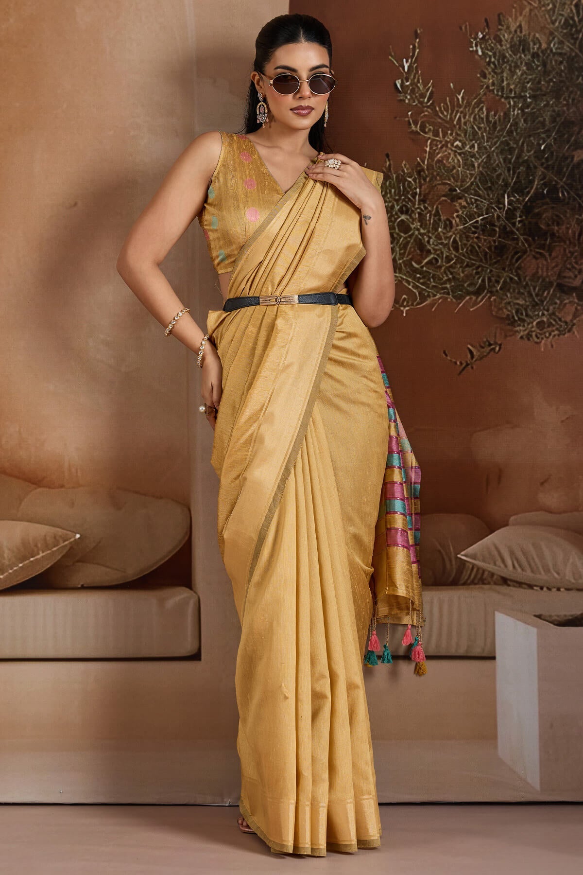 Energetic Yellow Soft Banarasi Bhagalpuri Silk Saree With Moiety Blouse Piece