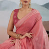 Jubilant Pink Cotton Silk Saree With Petrichor Blouse Piece