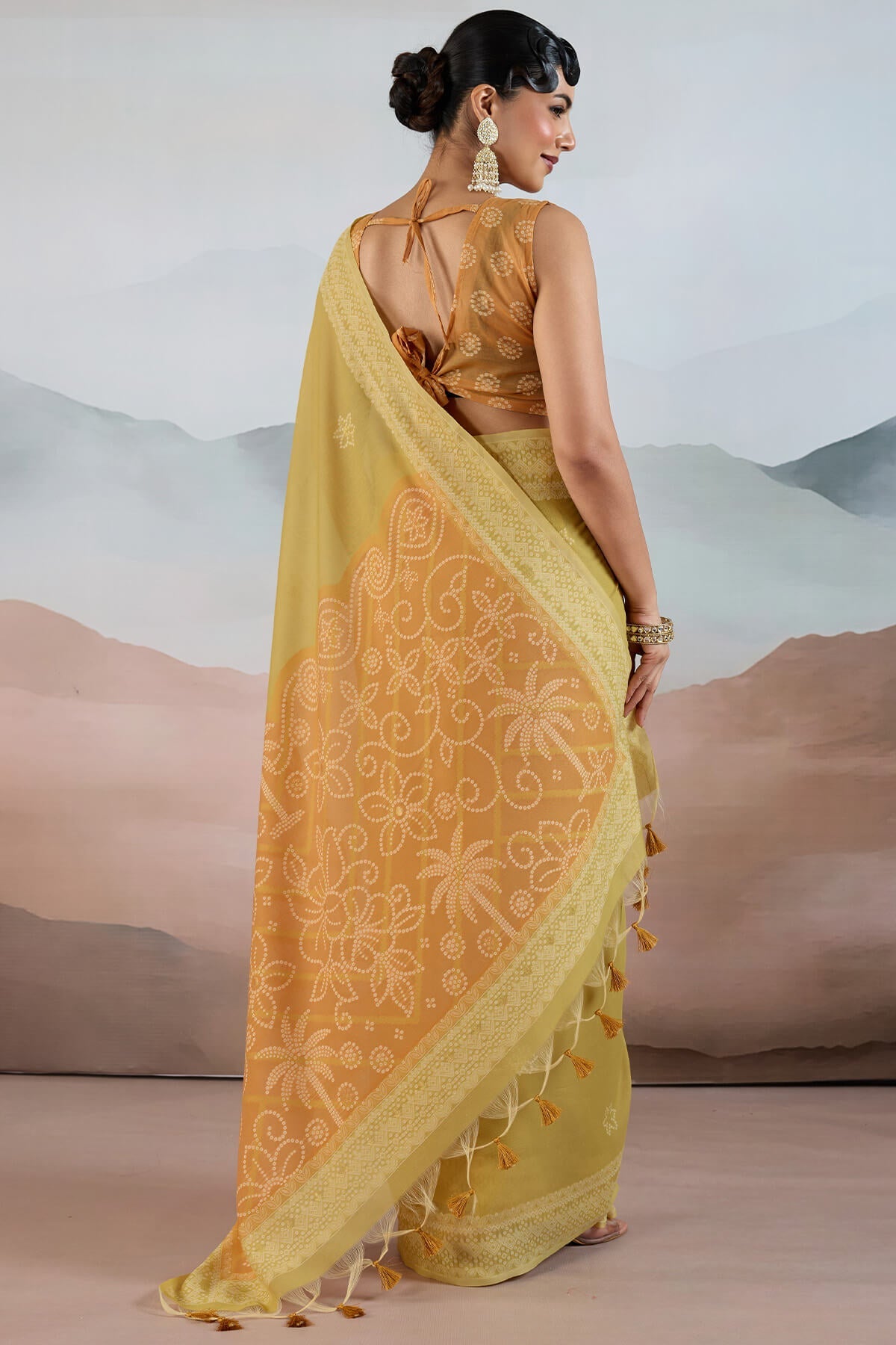 Lassitude Mustard Cotton Silk Saree With Ethereal Blouse Piece