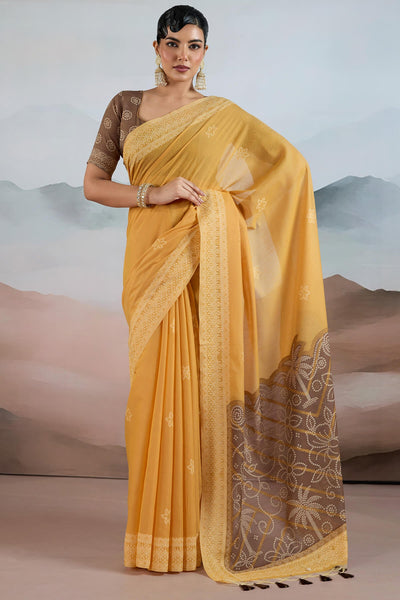 Luxuriant Yellow Cotton Silk Saree With Demesne Blouse Piece