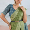 Elaborate Green Cotton Silk Saree With Flameboyant Blouse Piece