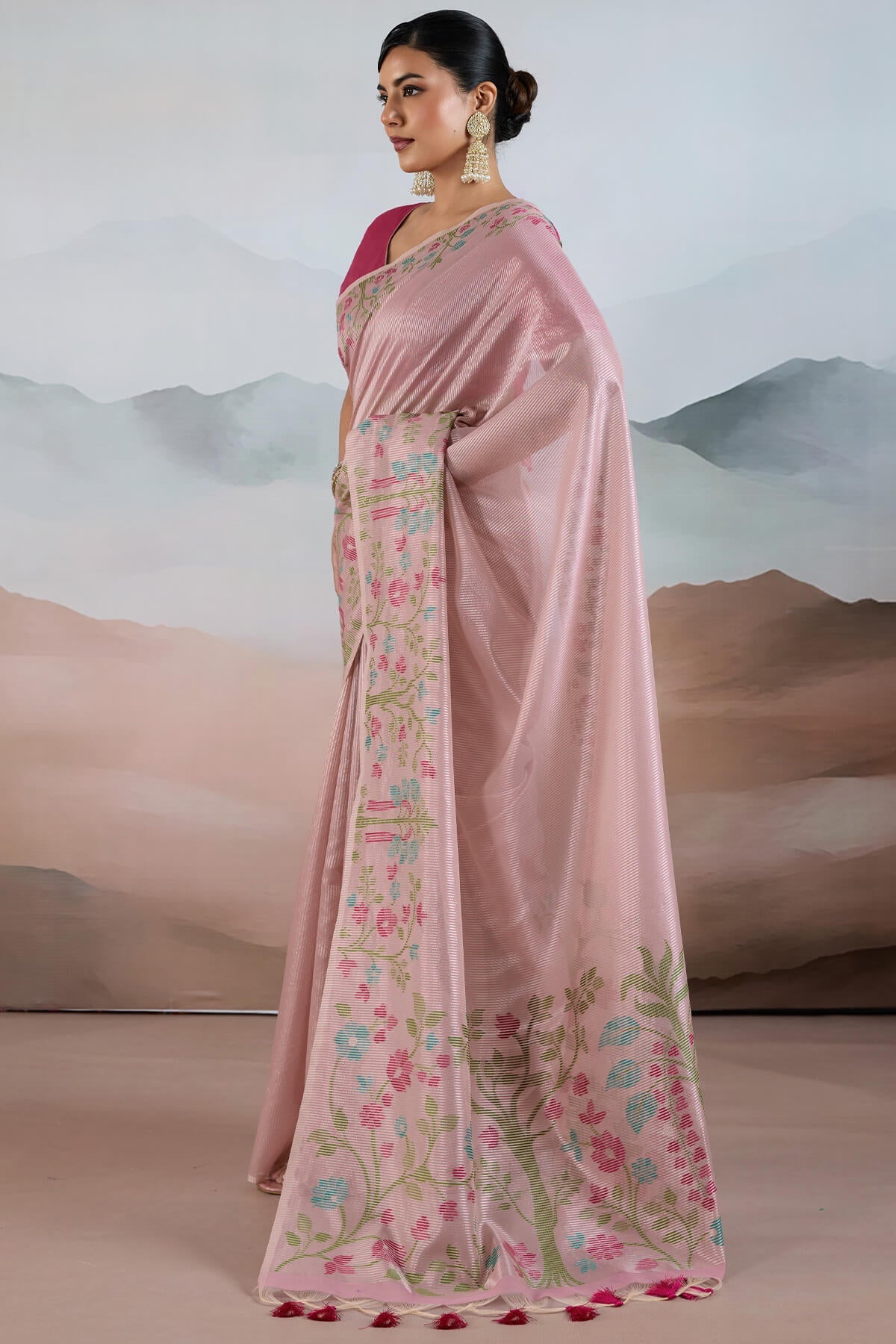 Excellent Pink Soft Banarasi Tissue Silk Saree With Dissemble Blouse Piece