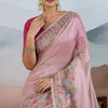 Excellent Pink Soft Banarasi Tissue Silk Saree With Dissemble Blouse Piece