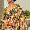 Embellished Green Digital Printed Satin Silk Saree With Effulgent Blouse Piece