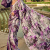 Piquant Lavender Digital Printed Satin Silk Saree With Exquisite Blouse Piece