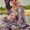 Piquant Lavender Digital Printed Satin Silk Saree With Exquisite Blouse Piece