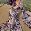 Piquant Lavender Digital Printed Satin Silk Saree With Exquisite Blouse Piece