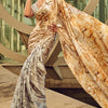 Grandiose Grey and Beige Digital Printed Satin Silk Saree With Quixotic Blouse Piece