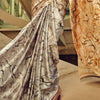 Grandiose Grey and Beige Digital Printed Satin Silk Saree With Quixotic Blouse Piece