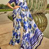 Effulgent Blue Digital Printed Satin Silk Saree With Ineffable Blouse Piece