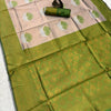 Demanding Beige and Green Soft Silk Saree With Jubilant Blouse Piece